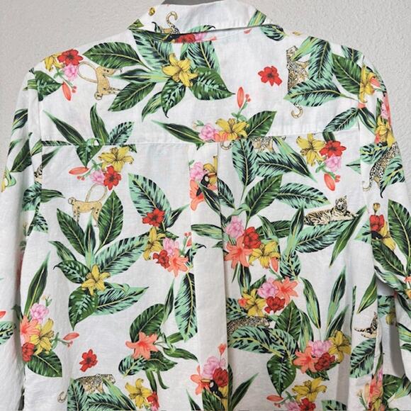 Luxury Linen Charter Club Sz Med Tropical Jungle Print Button Front Roll Sleeve - Picture 16 of 16